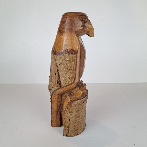 Hand-Carved Wooden Rustic Eagle Figurine 10.25" Tall - Picture 4 of 7